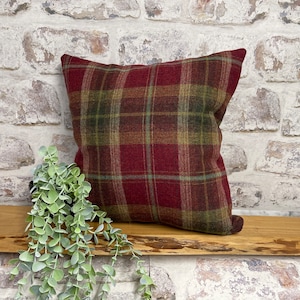 Balmoral Claret Moss Wool Scatter Cushion by Berry & Grouse - red - green - matching piping - zip opening - feather - polyester - case only