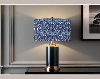 William Morris Eye Bright Blue Lampshade, Handmade Fabric Lamp Shade, Drum Oval Empire or Candle Clip, Ceiling Pendant or Table Lamp