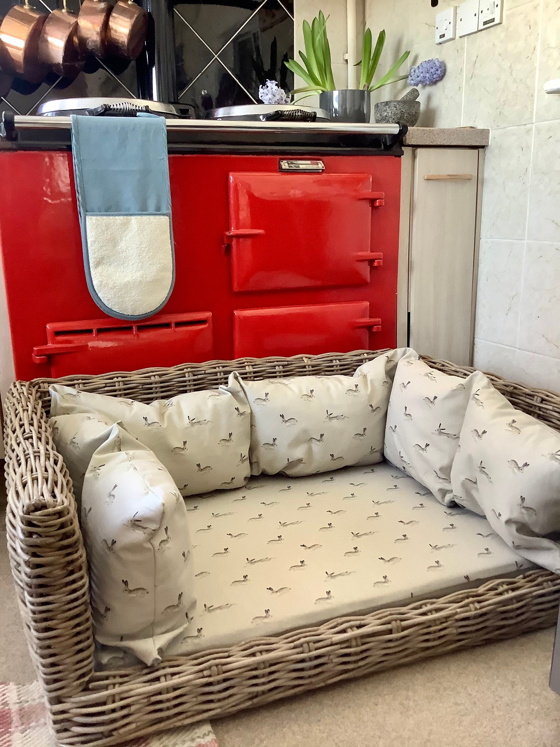 Luxury Wicker Dog Bed With Sophie Allport Hares Bumper Cushion Etsy UK