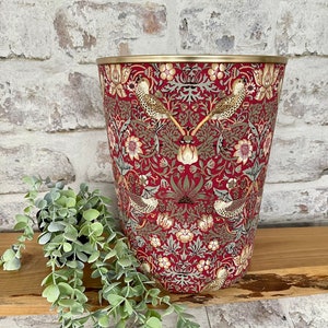 William Morris Strawberry Thief in Red Waste Paper Bin by Berry & Grouse - office - waste paper bin - office supplies - trash can - vintage