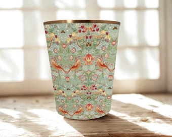 William Morris Strawberry Thief Duck Egg Waste Paper Bin — Handmade Fabric Wastebasket, Decorative Office Bin, Bedroom Paper Bin, Morris