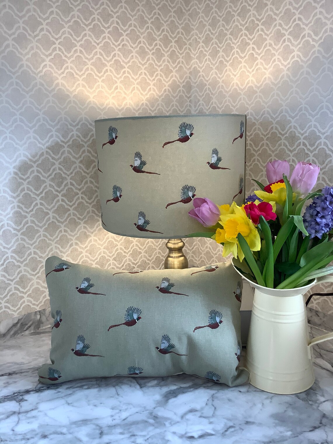 Sophie Allport Flying Pheasant in Stone Green by Berry & Etsy UK