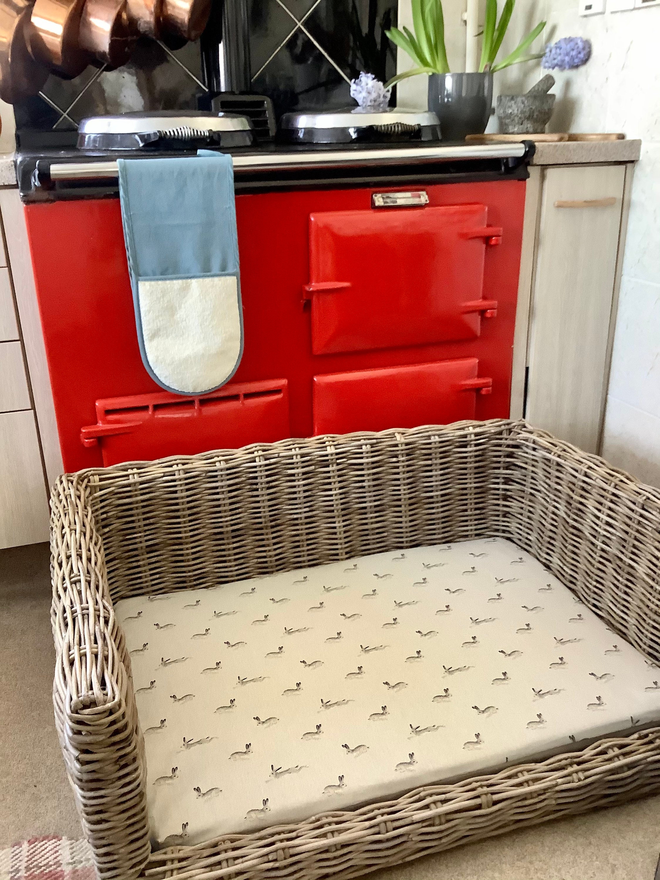 Luxury Wicker Dog Bed With Sophie Allport Hares Bumper Cushion Etsy UK