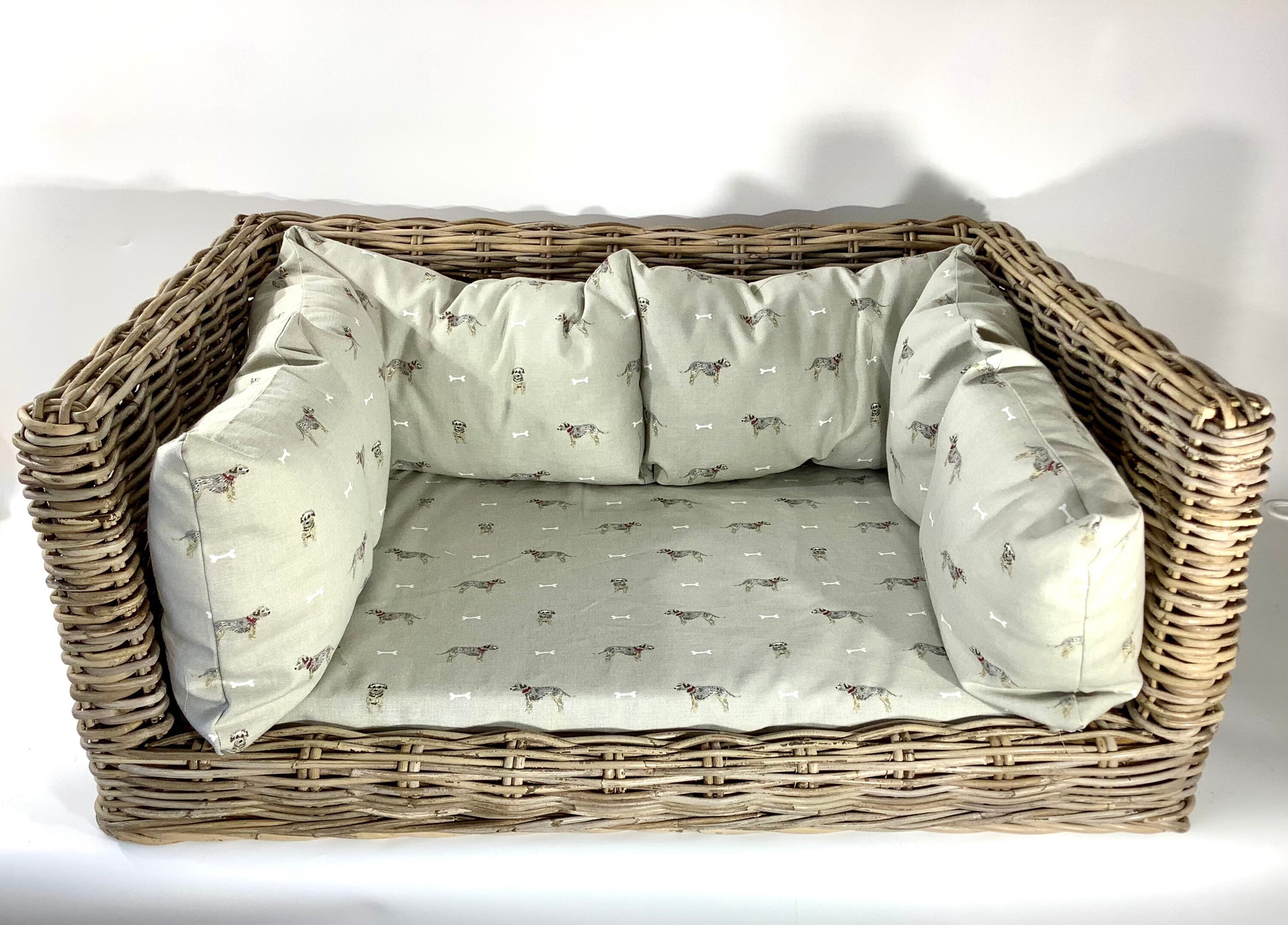 grey wicker dog bed