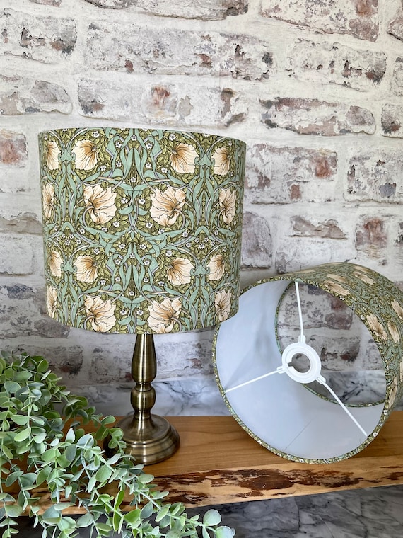 William Morris Pimpernel Green and Cream Lampshade by Berry Grouse Drum Oval Empire Candle Clip Ceiling Table Vintage Etsy