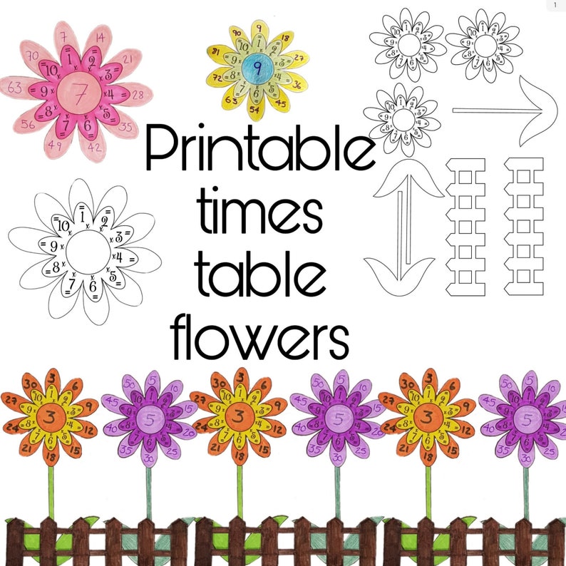 Printable times table multiplication flowers Etsy