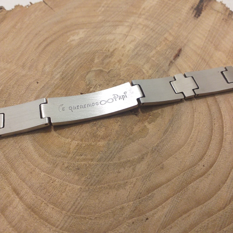 engraved with photo and text Steel bracelet