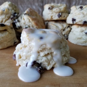 Iced Cinnamon Raisin Biscuits, Southern Biscuits with Raisins, Iced Biscuits, Artisan Biscuits, Large, 1 Dozen
