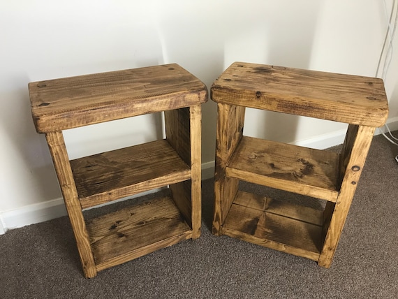 A Pair Of Bedside Tables Storage Unit Rustic Cottage Style Etsy