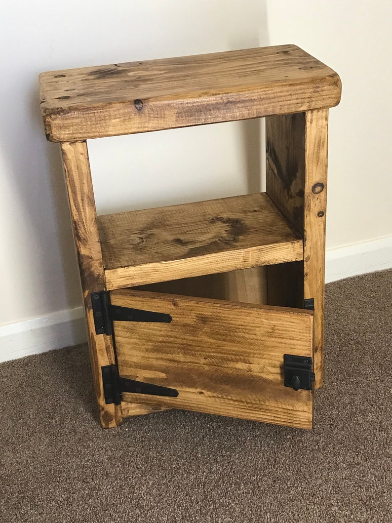Bedside table storage unit rustic cottage style wooden Etsy