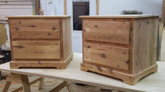 Reclaimed Heartpine Two Drawer Nightstand Etsy