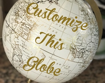 Custom Wedding Guestbook Globe / White and Gold Calligraphy Globe / Choose Custom Wording / Guestbook Globe/ Nursery Globe/ Custom Globe