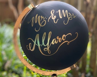 Custom Wedding Guestbook Calligraphy Globe / Black Chalkpainted Globe / Choose Custom Wording / Wedding Guest Book Globe / Nursery Globe