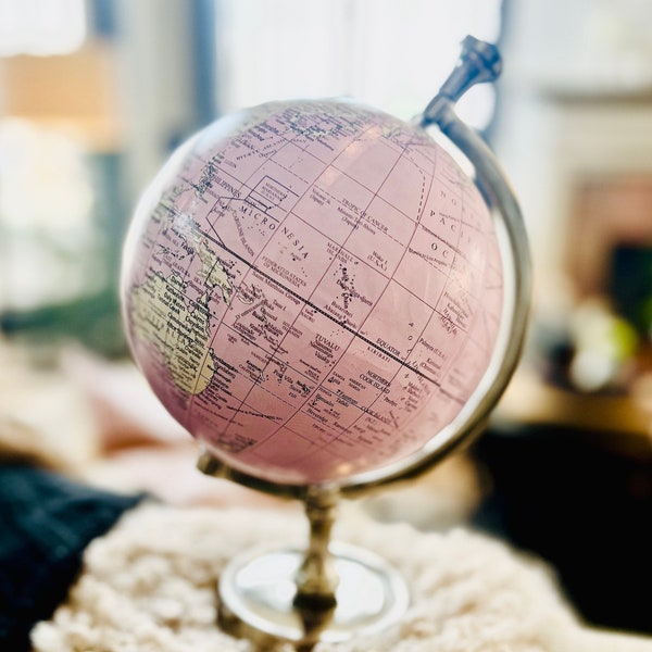 Small Pink Globe with Cream countries/silver stand -  Baby Girl  Nursery Globe/Travel Theme Nursery/ Baby Shower  / choose ink