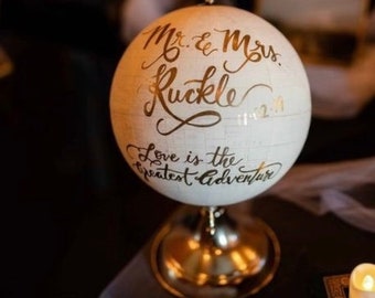 Custom Wedding Guestbook Calligraphy Globe / Choose Wording / Globe Finish in White and Gold Globe or Whitewashed  / Wedding Guestbook globe