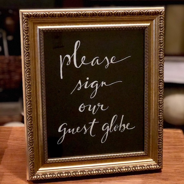 Please Sign Our Guest Globe Art Print/Sign ~ Chalkboard Art Print/Chalkboard or Art Paper/Chalk Pen or Black Ink - w/or w/o Frame