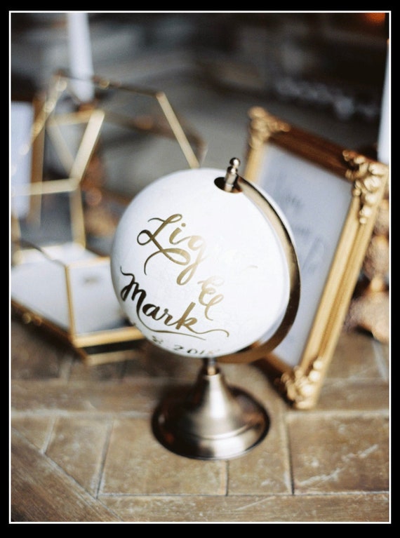 Custom Wedding Guestbook Globe / Choice of Wording / Globe Finish in White and Gold Globe or Whitewashed Options / Wedding Guestbook/Nursery