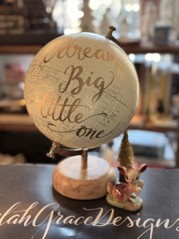 Calligraphy Globe: Personalized Wedding Date, Whitewashed also available, World Globe