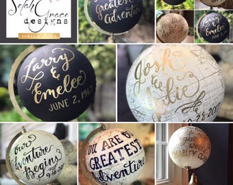 Custom Calligraphy Globe / Your Choice of Wording / White and Gold Calligraphy Globe / Custom Calligraphy Options Available