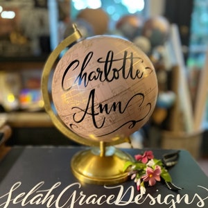 Custom Handlettered Globe  - Blush Pink & Gold Baby Girl Nursery Globe/Travel Theme Nursery / Baby Gift / Globe / custom wording globe