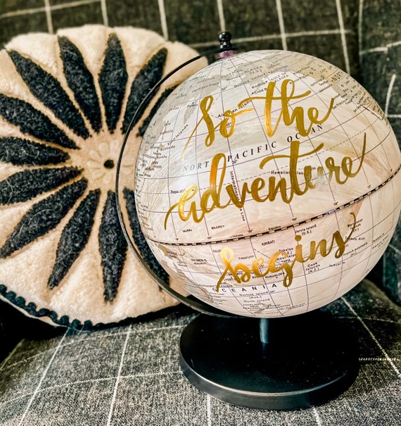 Custom FARMHOUSE COLORS Calligraphy Globe - Gray, Cream and Black / Your Choice of Wording /  Choose Ink / Wedding Guestbook Globe/Nursery