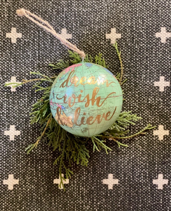 World globe Christmas Ornaments - Customized w/names/saying - Perfect for Christmas gift giving or for your travel-themed Christmas tree