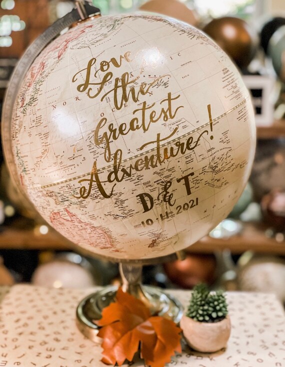 LARGE Guest Book Globe - 12 Inch Antique White/Cream World Wedding Globe Custom Calligraphy / Wedding Guest Globe, Guestbook Globe