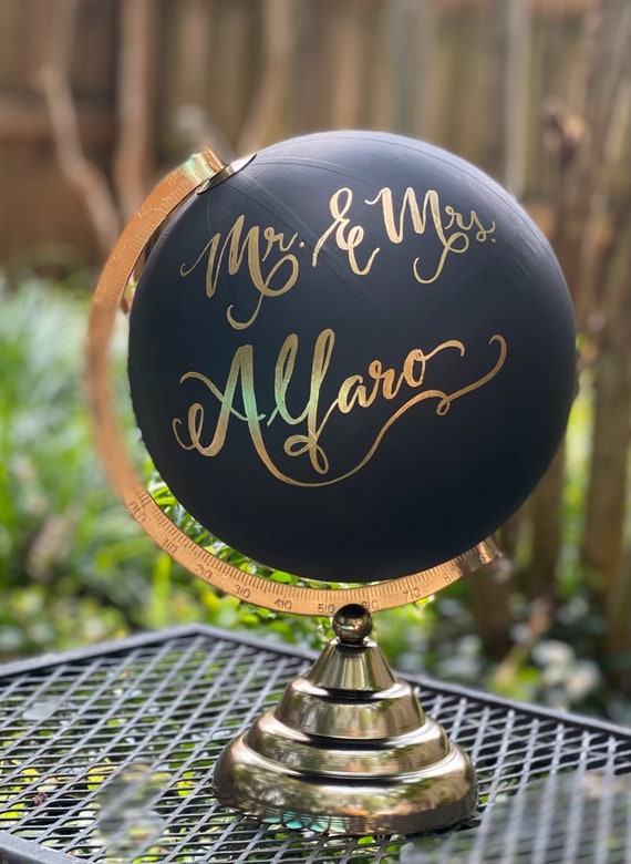 Custom Wedding Guestbook Calligraphy Globe / Black Chalkpainted Globe / Choose Custom Wording / Wedding Guest Book Globe / Nursery Globe