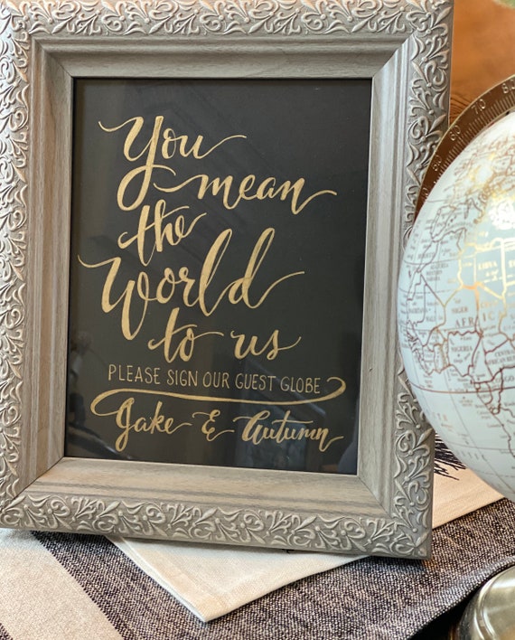 You Mean the World to Us ~ Please Sign Our Globe w/names Chalkboard Art Print/Chalkboard or Art Paper/Chalk Pen or Black Ink -w/or w/o Frame