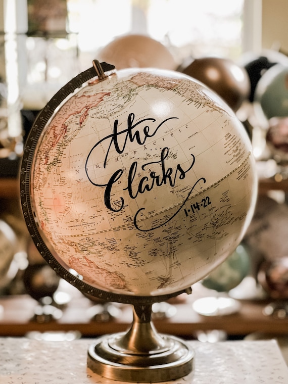 LARGE Guest Book Globe - 12 Inch Antique White/Cream Wedding Globe Custom Calligraphy / Wedding Guest Globe, Guestbook Globe