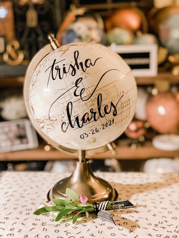 Custom Wedding Guestbook Globe / Your  Wording / White and Gold Globe / Washed Available / Custom Globe / Wedding Guest Book/Nursery Globes