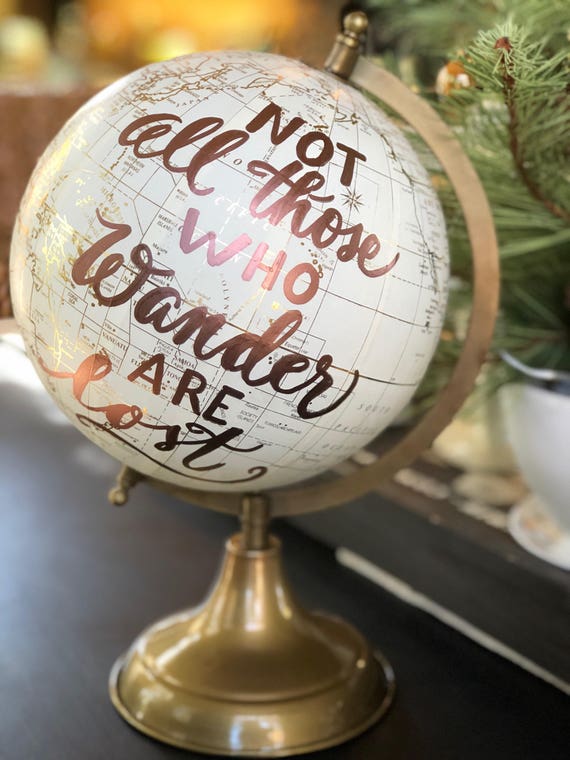 Custom Calligraphy Globe / White and Gold Calligraphy Globe / Rose Gold or other ink color / You Choose Custom Wording