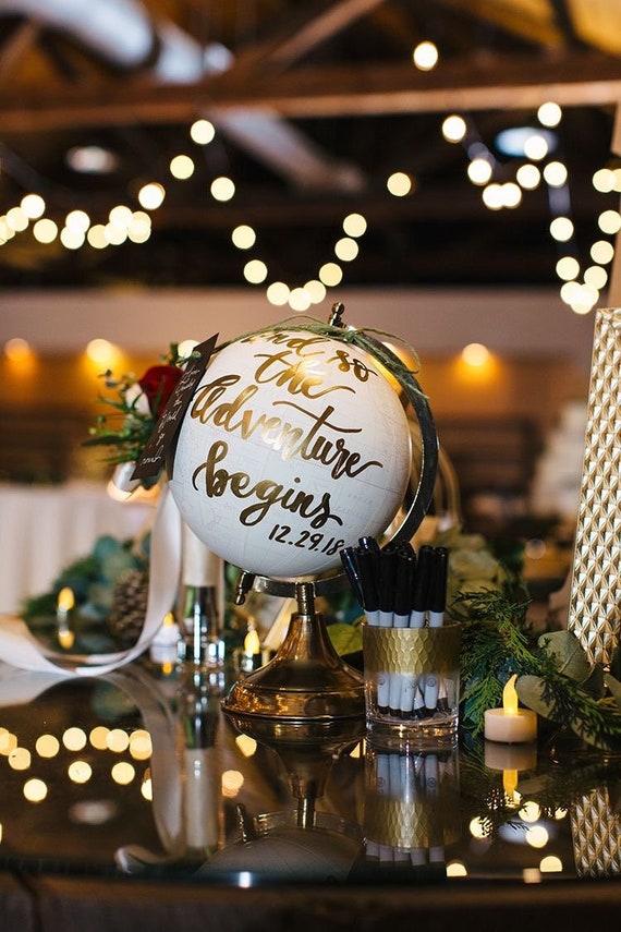 Custom Wedding Guestbook Globe / Your  Wording / White and Gold Globe / Washed Available / Custom Globe / Wedding Guest Book/Nursery Globes