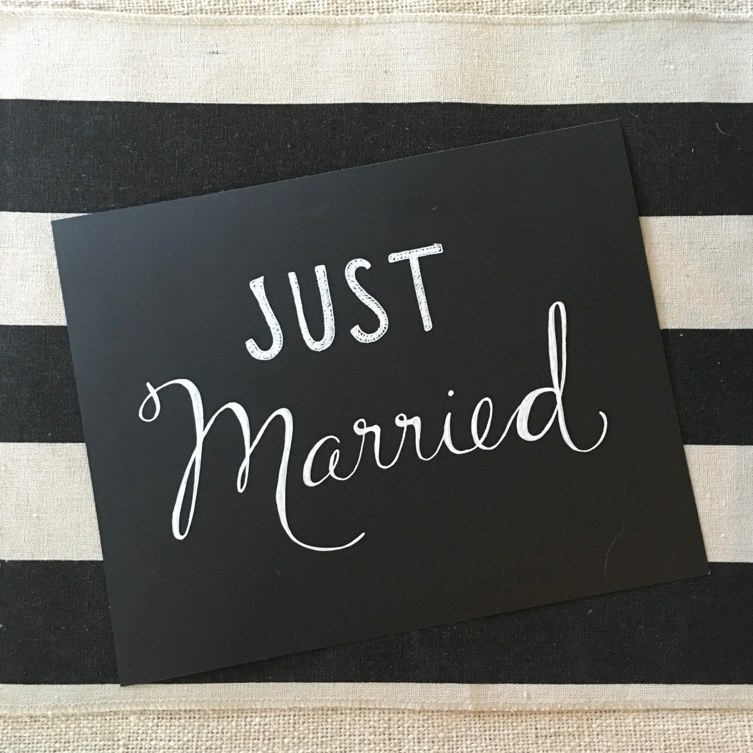 Custom Calligraphy JUST MARRIED White Ink Chalkboard Art Print /  Heavyweight Chalkboard Paper and Chalk Pen / Frameable /