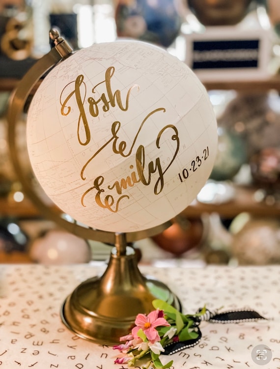 Custom Wedding Guestbook Globe / Choice of Wording / Globe Finish in White and Gold Globe or Whitewashed Options / Wedding Guestbook/Nursery