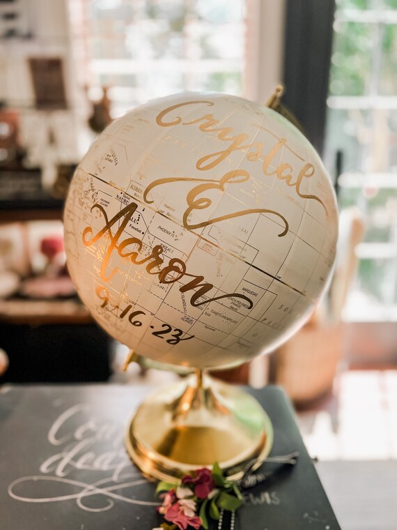 LARGE White and Gold Guest Book Globe - 12 Inch Large Wedding Globe Custom Calligraphy / Wedding Guest Globe, Guestbook Globe