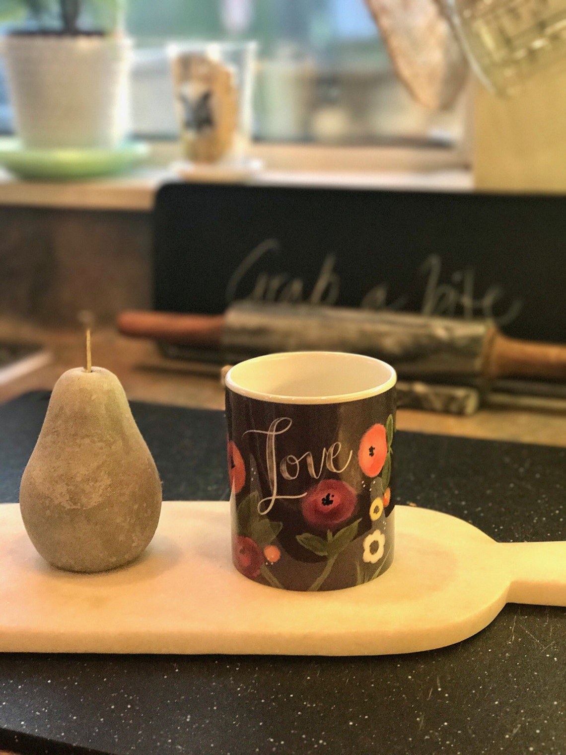 Chalkboard Inspired Floral LOVE Mug / Original Watercolor | Etsy