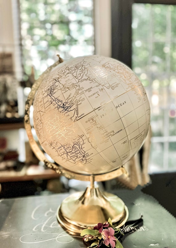 LARGE White and Gold Guest Book Globe - 12 Inch Large Wedding Globe Custom Calligraphy / Wedding Guest Globe, Guestbook Globe
