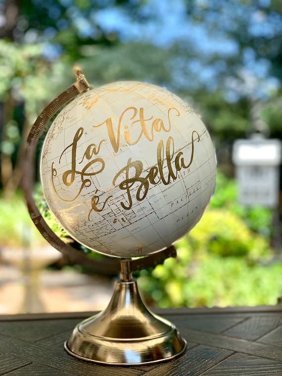 Custom Calligraphy Wedding Guestbook Globe / Choose Wording / White and Gold Globe or Whitewashed Options / Wedding Guestbook/Nursery Globe