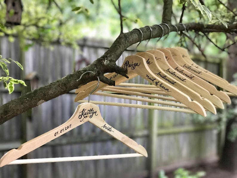Bride Wedding Hanger CUSTOM CALLIGRAPHY Wooden Wedding Hangers Calligraphy Wedding Gifts Bridesmaids Gifts Personalized
