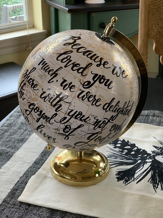 BLUSH PINK Medium-Sized Globe / Custom Calligraphy / For You Are God's Masterpiece OR other longer quote - Weddings/Baby Showers/Nursery