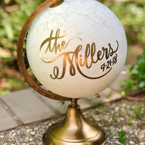 Custom Calligraphy Wedding Guestbook Globe / Choose Wording / White and Gold Globe /Whitewashed Options / Wedding Guestbook Nursery Globe