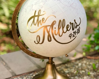 Custom Calligraphy Wedding Guestbook Globe / Choose Wording / White and Gold Globe /Whitewashed Options / Wedding Guestbook Nursery Globe