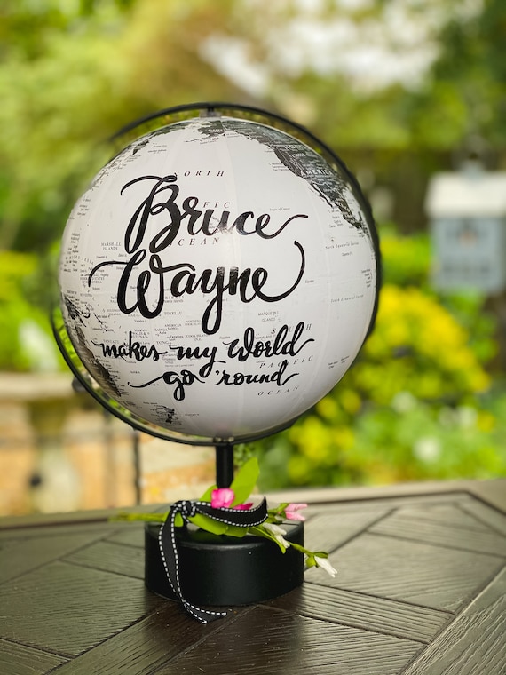 Black and White Wedding Guestbook Globe / Custom Calligraphy / White and Black Calligraphy Globe / Great for Guestbooks/Dads/Baby Nursery