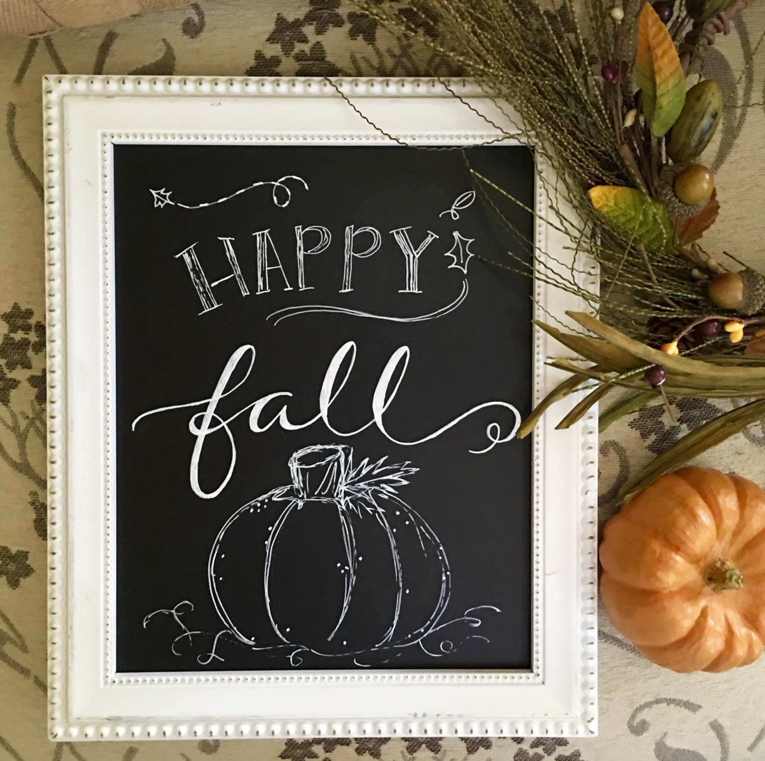 Autumn Harvest Custom Calligraphy Heavyweight Chalkboard Paper Art Print /  Autumn / Fall / White Chalk Pen / Custom Made / Frame Available