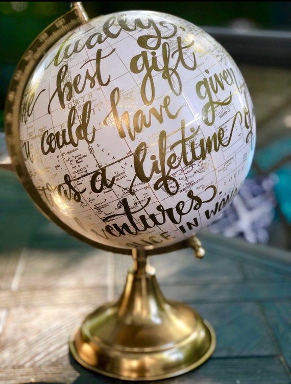 Blush Pink Baby Girl Nursery Globe/Travel Theme Nursery/ Blush Pink & Gold Globe w/Gold, Gray or other color ink / custom wording