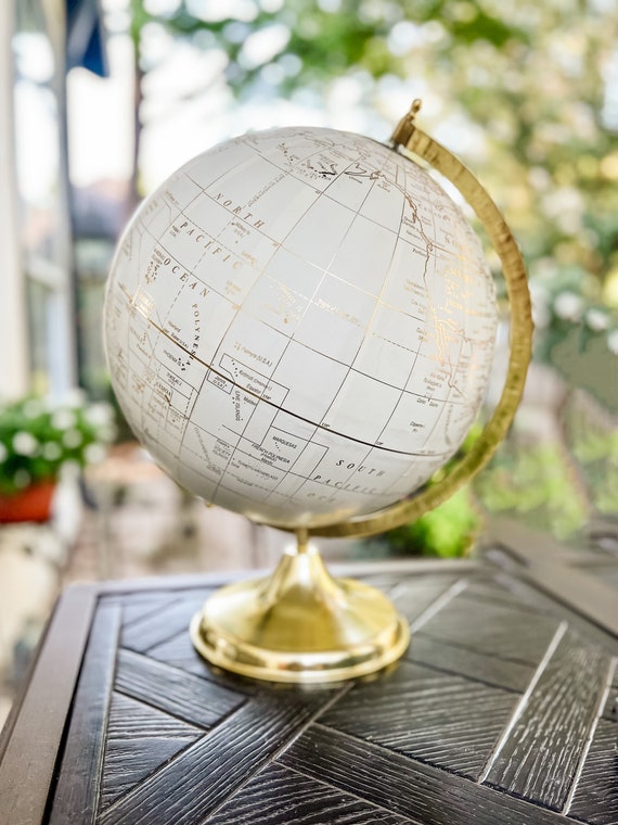 LARGE White and Gold Guest Book Globe - 12 Inch Large Wedding Globe Custom Calligraphy / Wedding Guest Globe, Guestbook Globe