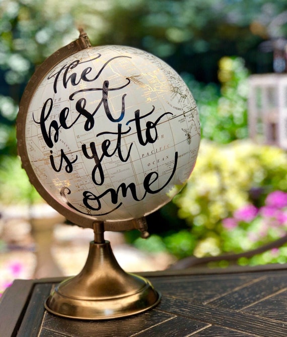 Custom Wedding Guestbook Calligraphy Globe / White and Gold Calligraphy Globe / The Best is Yet To Come/ Guestbook Globe / Custom Globe