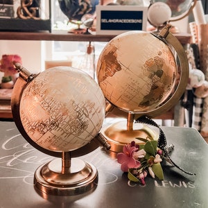 Small White and Gold Globe - Customize - Globe for Weddings/Travel Theme Nursery/ Baby Shower  / choose ink