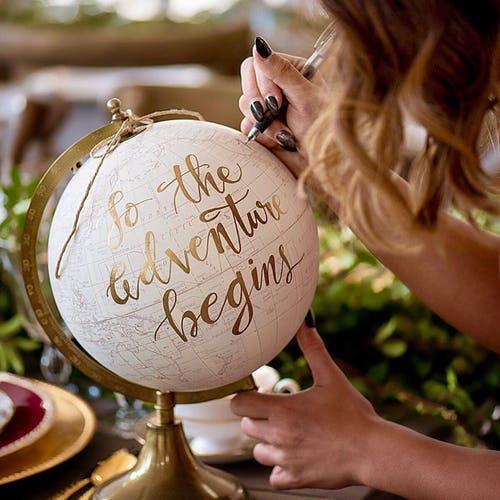 Wedding Guest Book Alternative Globe Custom Painted Etsy